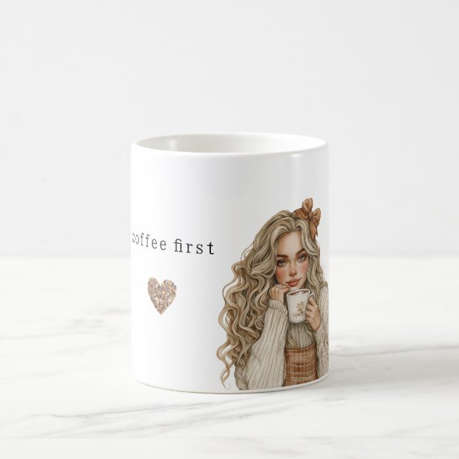 Caneca De Café Coffee Beans Heart Cream Blond Female (Centro)