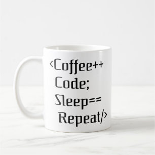 Caneca De Café Coffee+ Code; Sleep==Repetir   Engraçado programad
