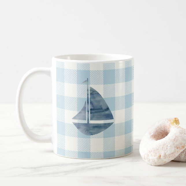 Caneca De Café Coffee Coffee Cupg Blue Gingham (Com Donut)