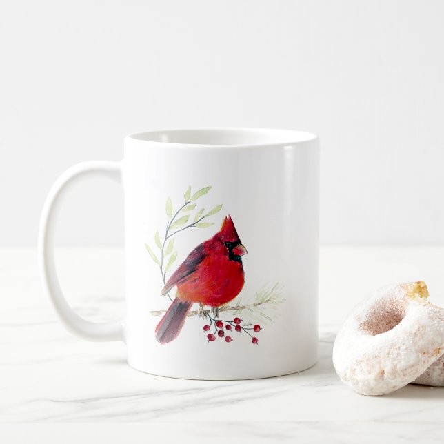 Caneca De Café Coffee Coffee De Arte Por Aquarela De Aves Cardinh (Cardinal Bird Watercolor Art Coffee Mug from Jenn's Emporium. )