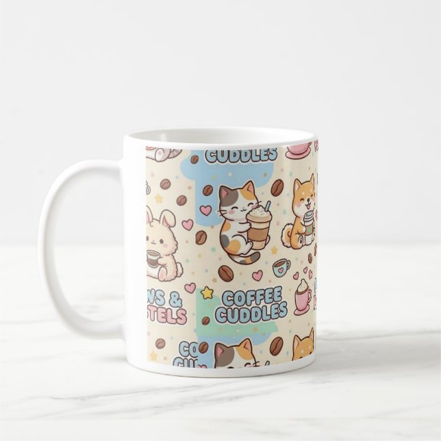 Caneca De Café Coffee Cuddles Cute Classic Mug, 11 oz Coffee Mug (Esquerda)