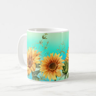 Caneca De Café Coffee Mug Azul-Girassol Amarelo