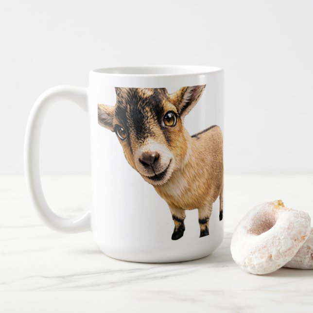 Caneca De Café Coffee Mug - Cute Goat Peeking (Com Donut)
