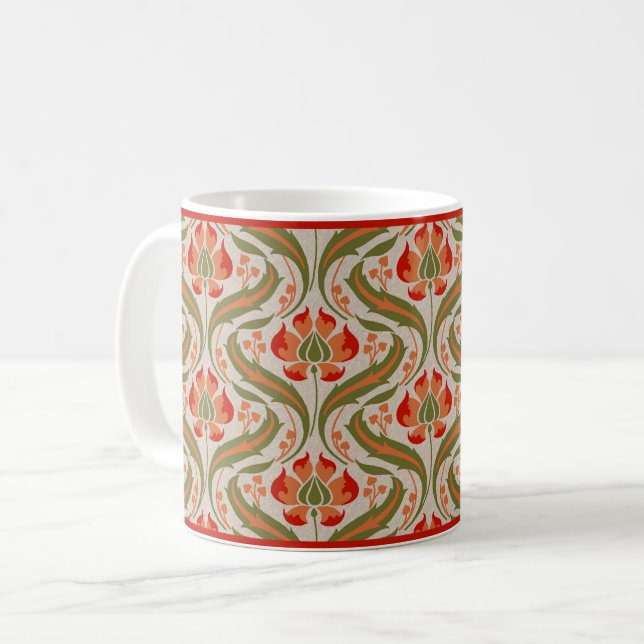 Caneca De Café Coffee Mug de Persimmon Wildflower Damask (Frente Esquerda)