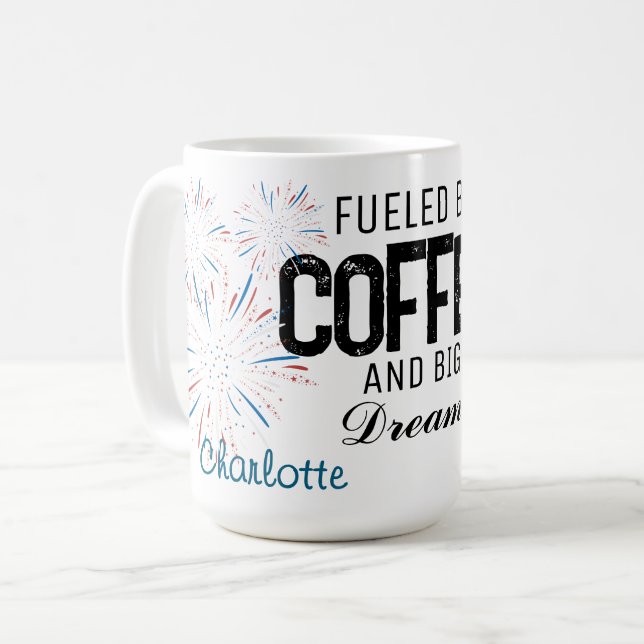 Caneca De Café Coffee Mug Patriotic 4th of July Custom Name  (Frente Esquerda)