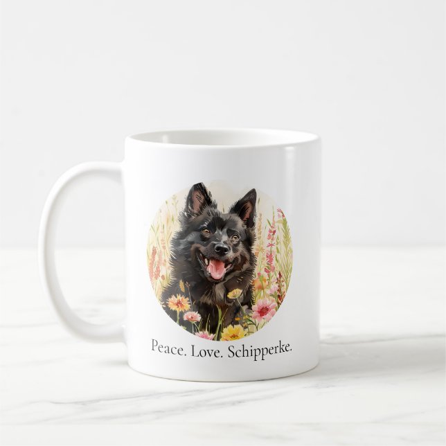 Caneca De Café Coffee Mug – Peace Love Schipperke Dog Mug (Esquerda)