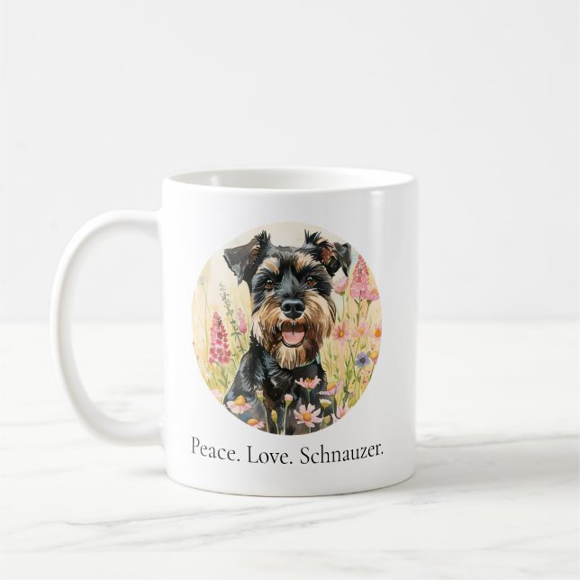 Caneca De Café Coffee Mug – Peace Love Schnauzer Dog Mug (Esquerda)