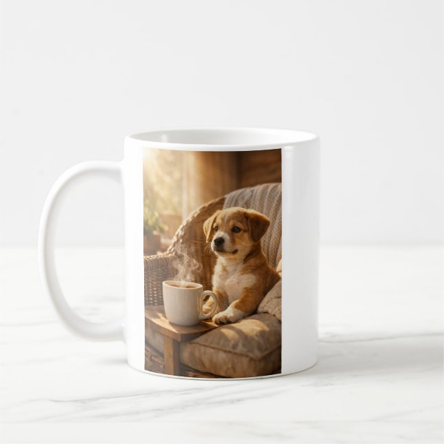 Caneca De Café  Coffee Mug  Sunny Morning Cozy Puppy  (Esquerda)