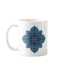 Coffee mug, vibrant purple and blue mandala