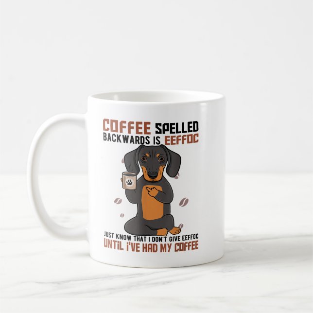 Caneca De Café COFFEE Ortografado para Trás é EEFFOC Dachshund Dr (Esquerda)