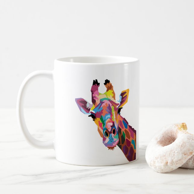 Caneca De Café Coffee Pop de Arte Colorida Girafa (Com Donut)