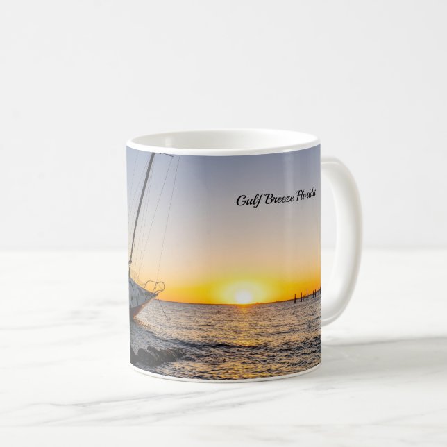 Caneca De Café Coffee Sailboat E Jetty Sunset (Frente Esquerda)