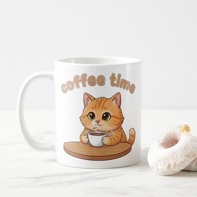 Caneca De Café Coffee Time Kitty Mug | Gift For Cat Lovers (Com Donut)