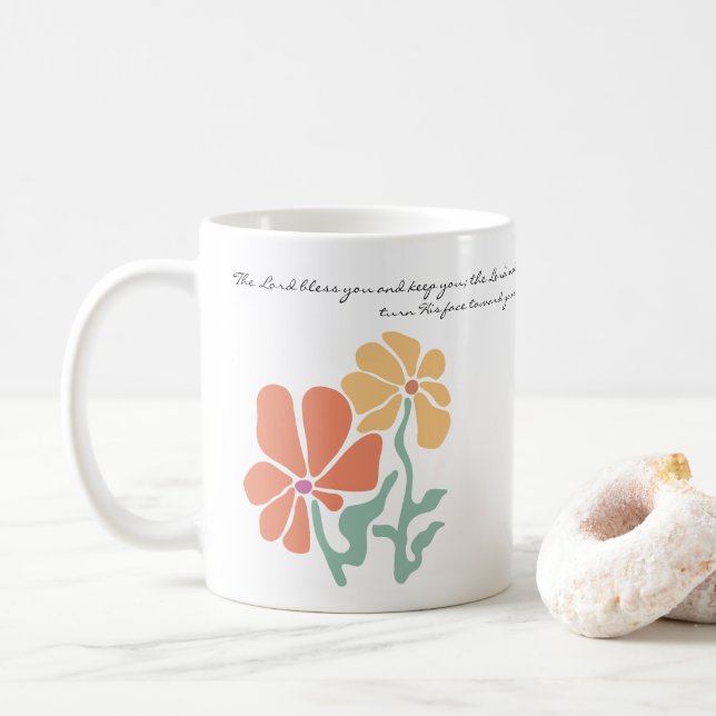 Caneca De Café Cofre de Bênção com Versículo Bíblico Floral Moder (Com Donut)