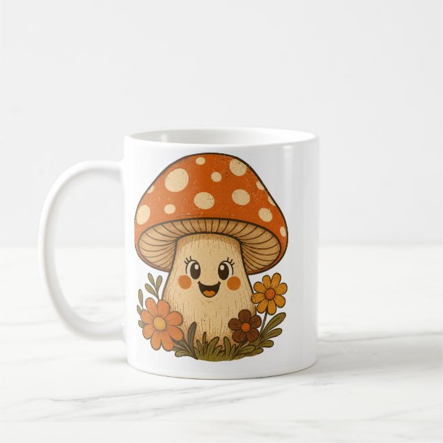 Caneca De Café Cogumelo Retro Sorridente Groovy (Esquerda)