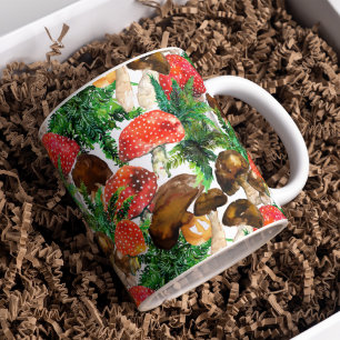 Caneca De Café Cogumelos da aguarela e teste padrão verde da