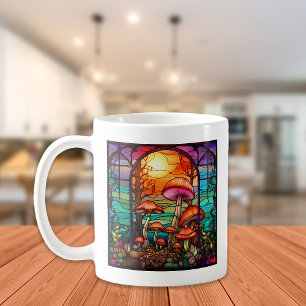 Caneca De Café Cogumelos de Vidro Pintado Amanhecer