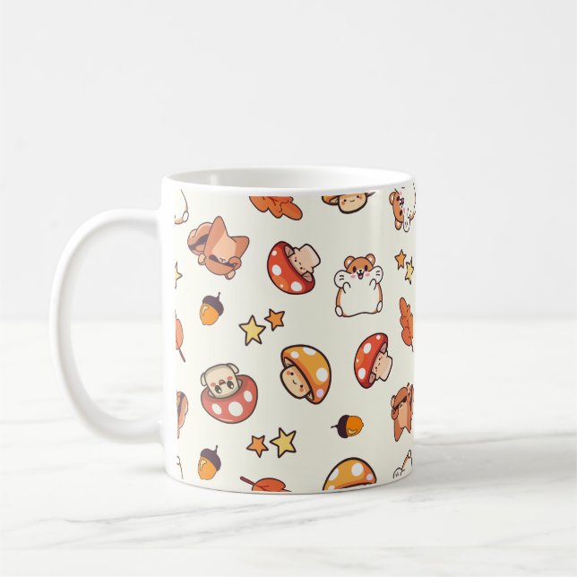 Caneca De Café Cogumelos e animais Kawaii - Creme (Esquerda)