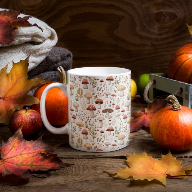 Caneca De Café Cogumelos e flores florestais (Mushrooms and Forest Flowers Coffee Mug)