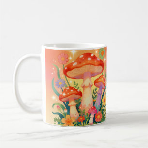 Caneca De Café Cogumelos e Flores Personalizados Cottage Core