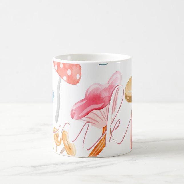 Caneca De Café Cogumelos em Aquarela Pastel (Centro)