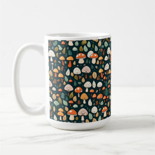 Caneca De Café Cogumelos fofos folhas design cottage core
