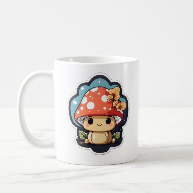 Caneca De Café Cogumelos Kawaii, gráfico fofo (Esquerda)