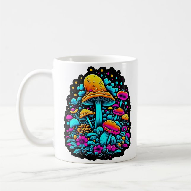 Caneca De Café Cogumelos Neon e Flores (Esquerda)