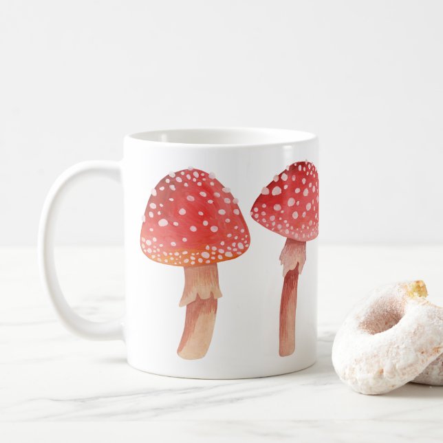 Caneca De Café Cogumelos vermelhos. Woodland fly agaric. Amanita (Com Donut)