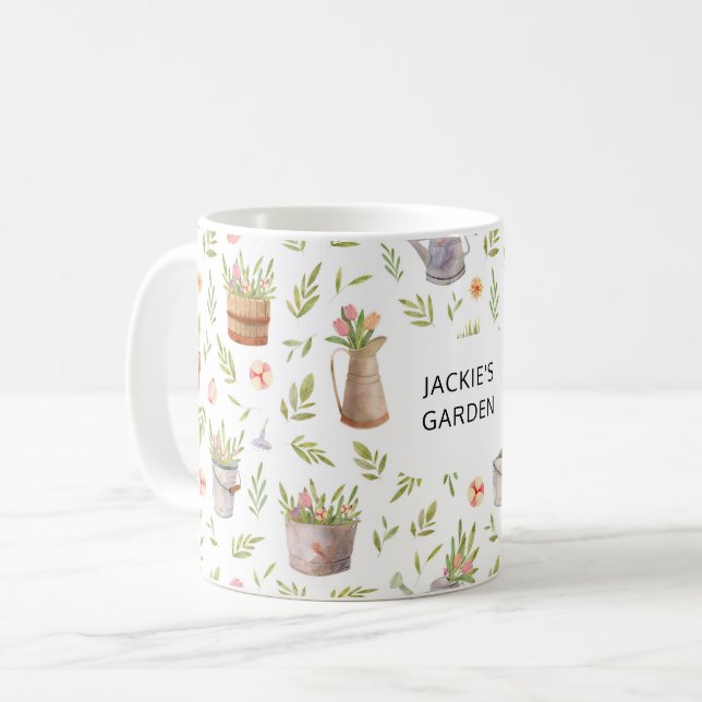 Caneca De Café Coisas de jardinagem personalizadas em aquarela (Frente Esquerda)