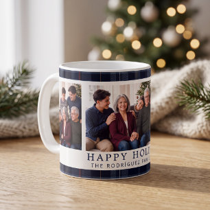 Caneca De Café Colagem Clássico de Feliz Natal em Xadrez Azul-Mar