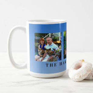 Caneca De Café Colagem da família de fotos azul 3 personalizada 