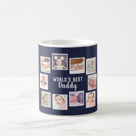 Caneca De Café Colagem de 10 Fotos com Texto Personalizado Azul