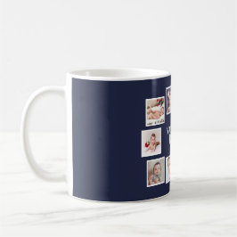 Caneca De Café Colagem de 10 Fotos com Texto Personalizado Azul