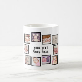Caneca De Café Colagem de 10 Fotos com Texto Personalizado Branco