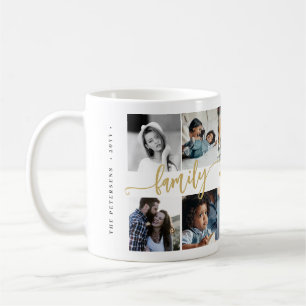 Caneca De Café Colagem de 10 fotos personalizadas com texto em le