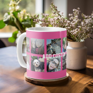 Caneca De Café Colagem de 12 Fotos com Fundo Rosa