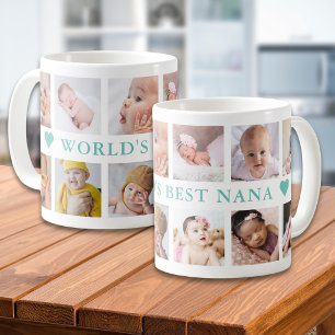 Caneca De Café Colagem de 12 Fotos Moderna Verde Água Melhor Nana