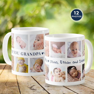 Caneca De Café Colagem de 12 Fotos Moderno Azul Amo Você Vô