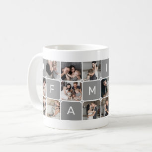 Caneca De Café Colagem de 16 Fotos Moderna Personalizada "Famíli