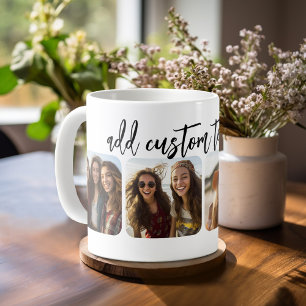 Caneca De Café Colagem de 4 fotos com script bounce moderno - bra