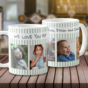 Caneca De Café Colagem de 5 Fotos Nós Amamos Você Pop Faixa Verde