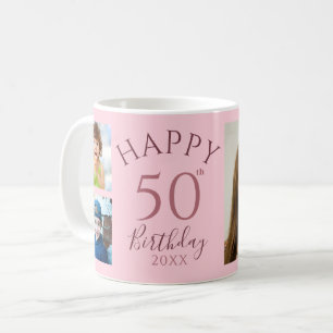 Caneca De Café Colagem de 5 Fotos Personalizada para 50º Aniversá