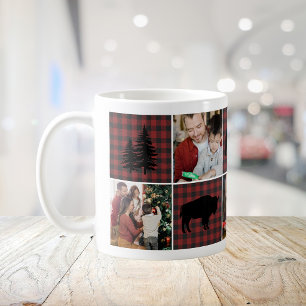 Caneca De Café Colagem de 5 Fotos Rústica em Xadrez de Búfalo par