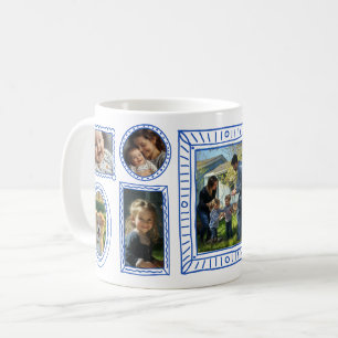 Caneca De Café Colagem de 8 Fotografias com Quadro de Portas Azul