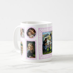 Caneca De Café Colagem de 8 Fotografias com Quadro de Portas Rosa