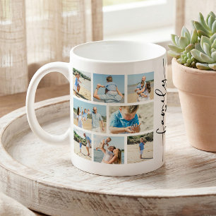 Caneca De Café Colagem de 8 Fotos de Família Personalizada Elegan