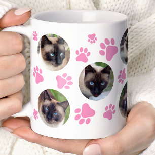 Caneca De Café Colagem de 8 Fotos Pata de Gato Rosa