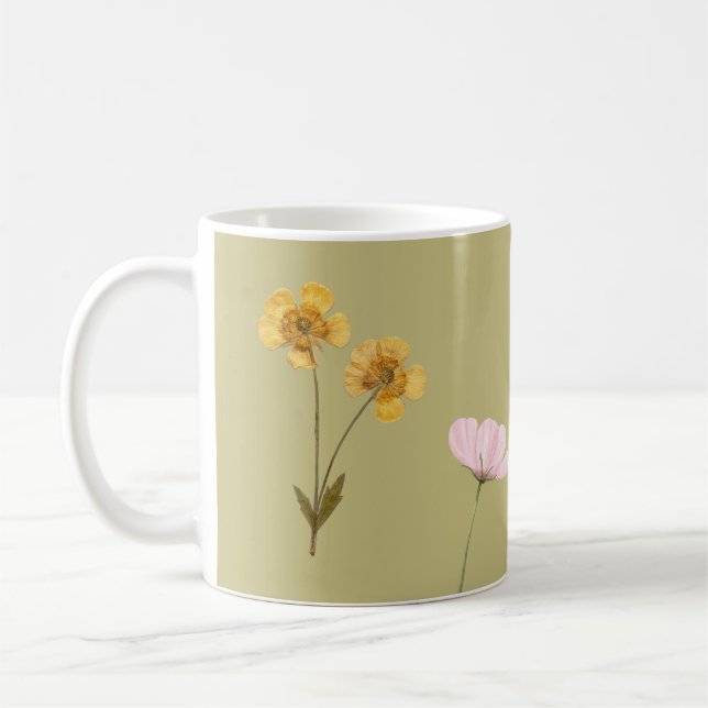 Caneca De Café Colagem de Aquarela de Flores Silvestres Antigas e (Esquerda)