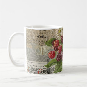 Caneca De Café Colagem de Arte Efêmera Francesa com Amoras Pretas